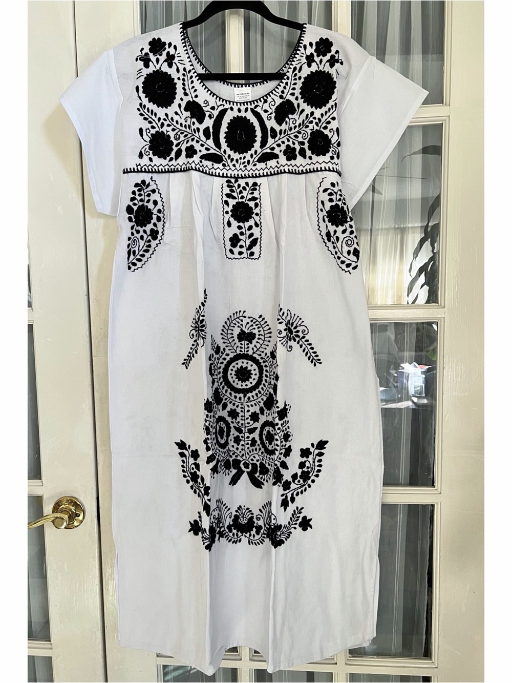 Mexican Embroidered Black and White Mumu Dress